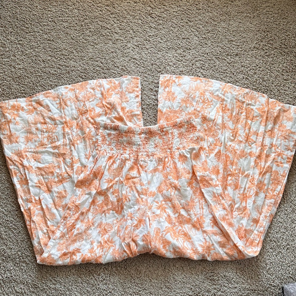 Orange and White tropical print pants